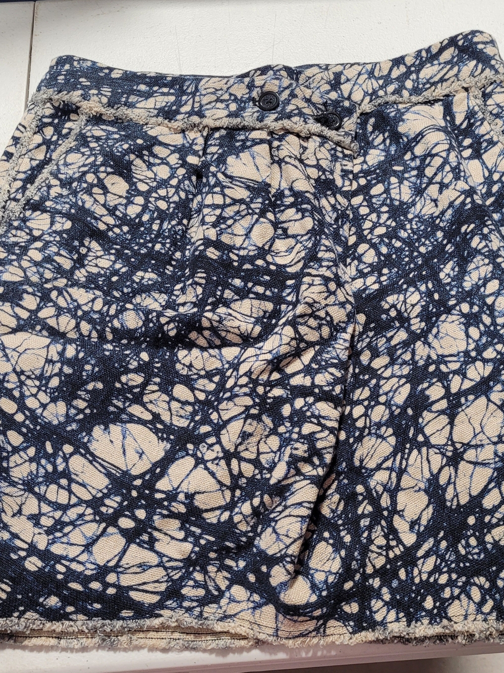 Michael Kors Beige and Navy Abstract Print  Linen Skirt